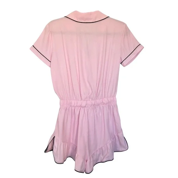 Victoria's Secret Pink Ruffle Romper Pijamas Size S Flirty Coquette Lounge Chic - Picture 7 of 9